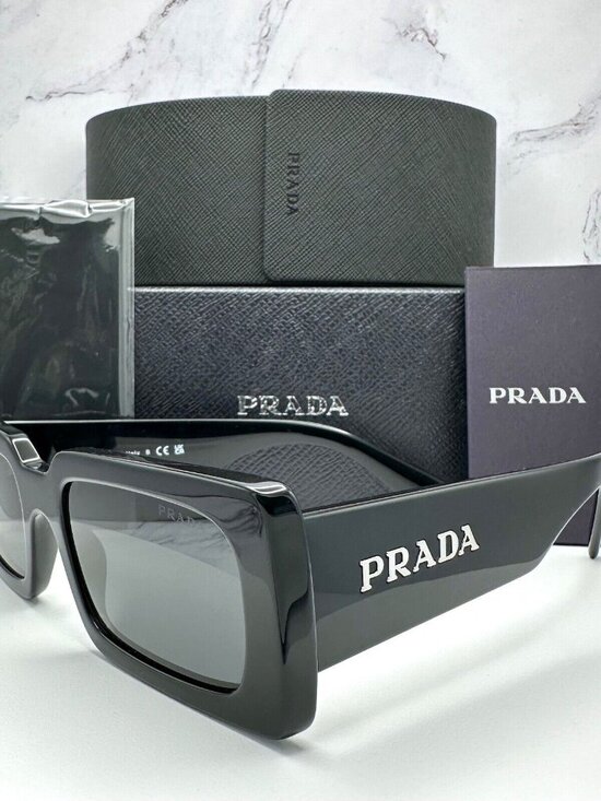 New Prada Sunglasses Black Acetate Rectangle